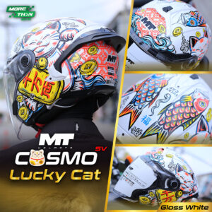 หมวกกันน็อคครึ่งใบ MT รุ่น COSMO SV ลาย Lucky Cat Gloss White