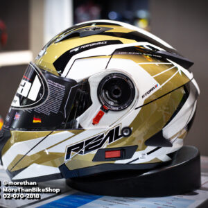 หมวกกันน็อคยกคาง REAL รุ่น Storm ลาย Power White/Gold